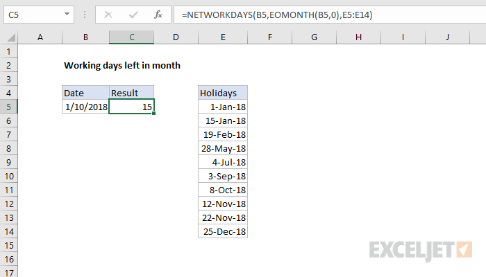 How To Calculate Number Of Working Days Left In Excel